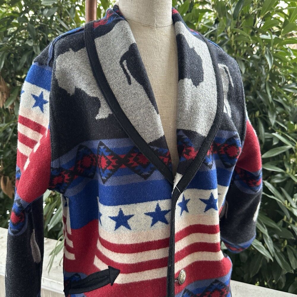 Pendleton Reversible Wool Coat Rare Buffalo Western Blanket Size M Americana - Picture 3 of 10